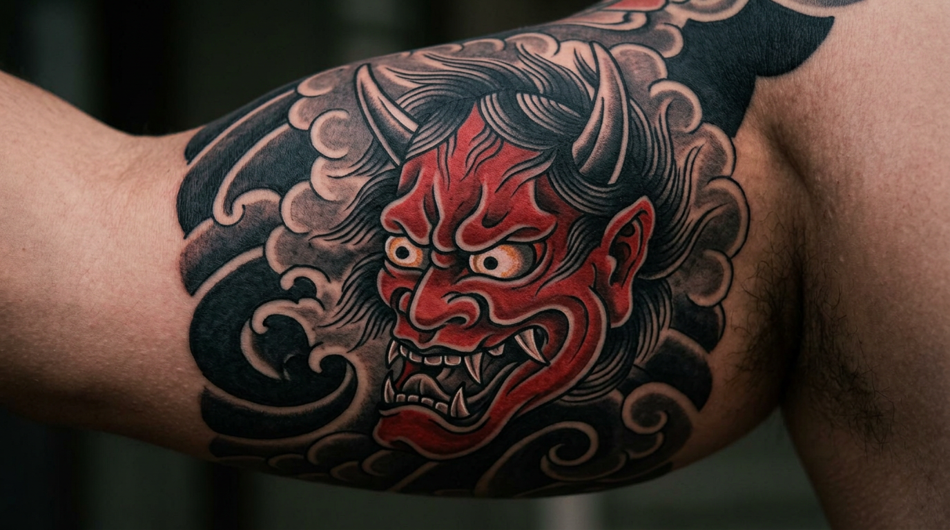 Oni mask tattoo