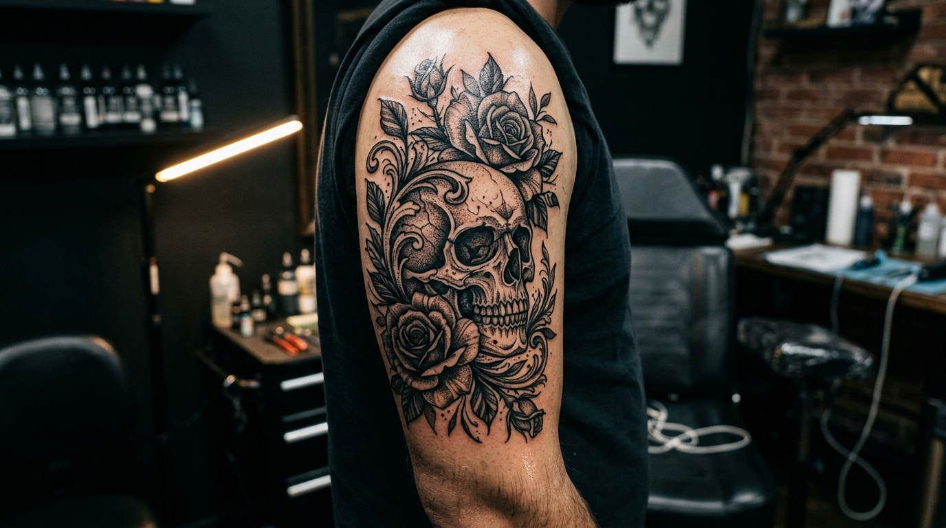 Tattoo in progress at the studio