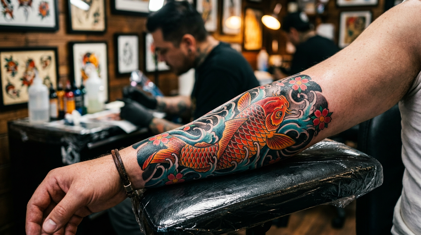 Artist working on line work