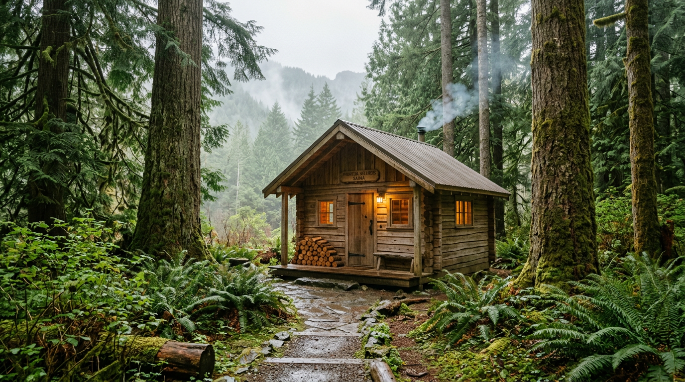 Vibe Wellness rustic cedar sauna cabin in the Cascades, North Bend
