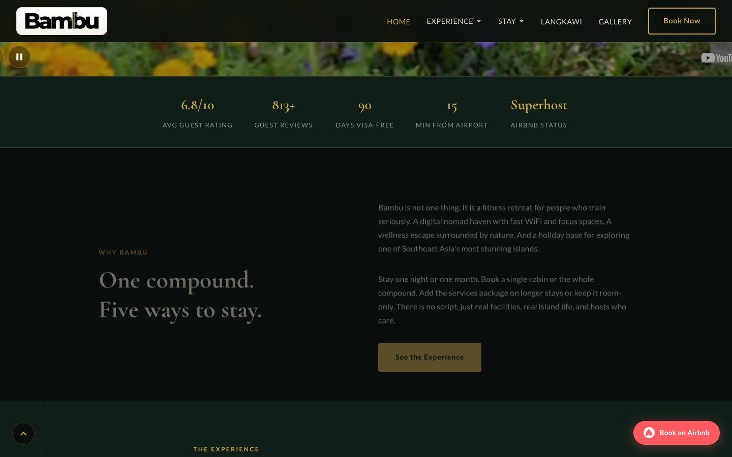 Bambu Getaway homepage scrolled desktop