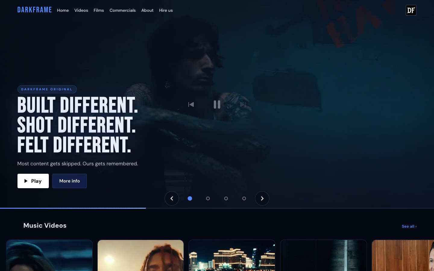 Darkframe Production homepage desktop with mobile preview