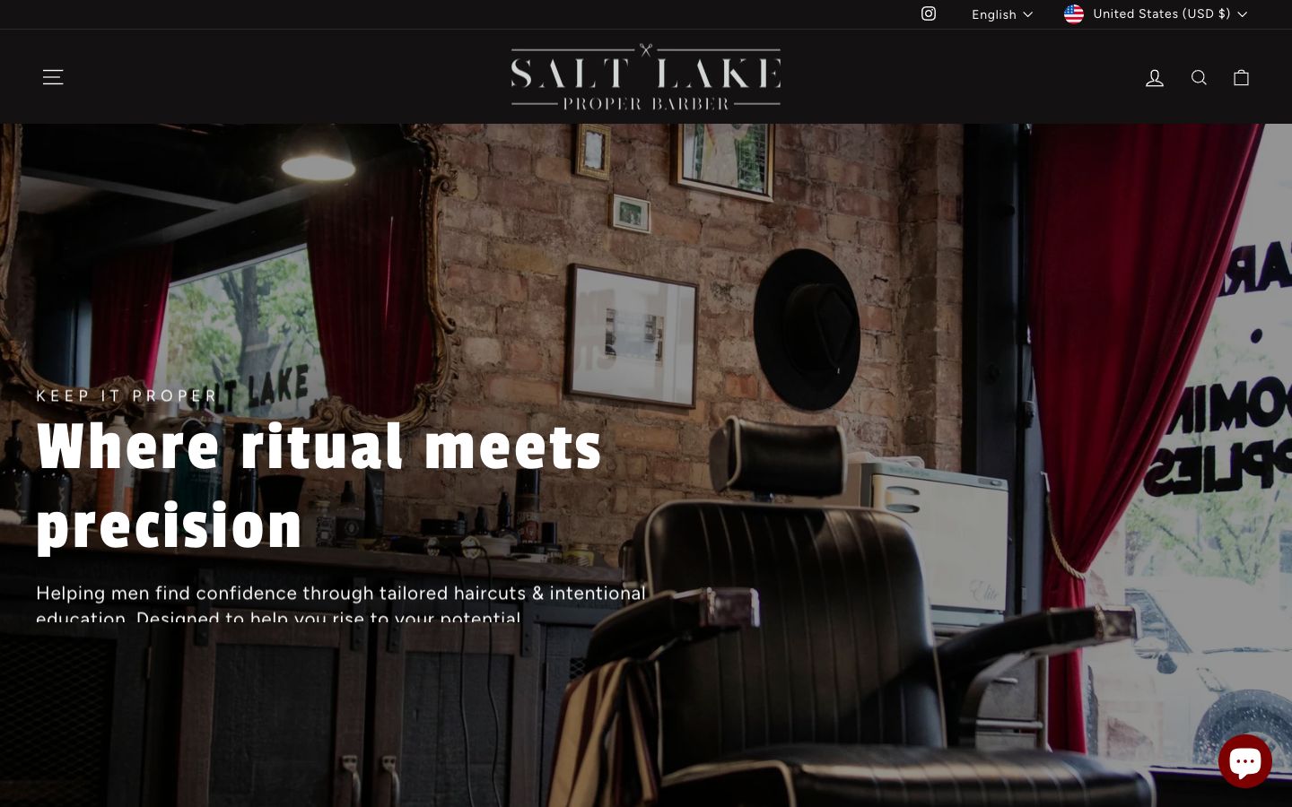 Salt Lake Proper Barber homepage (desktop and mobile)