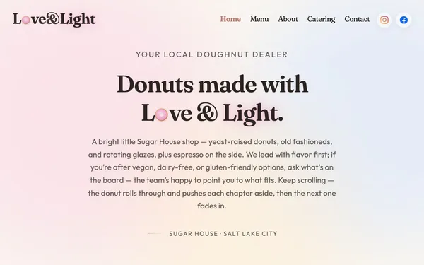 Love and Light Bakery website homepage