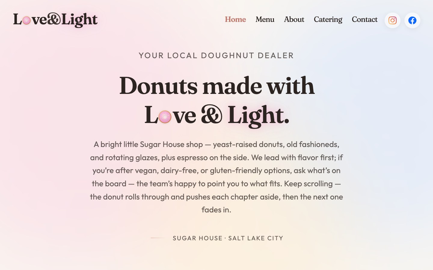 Love and Light Bakery homepage (desktop and mobile)