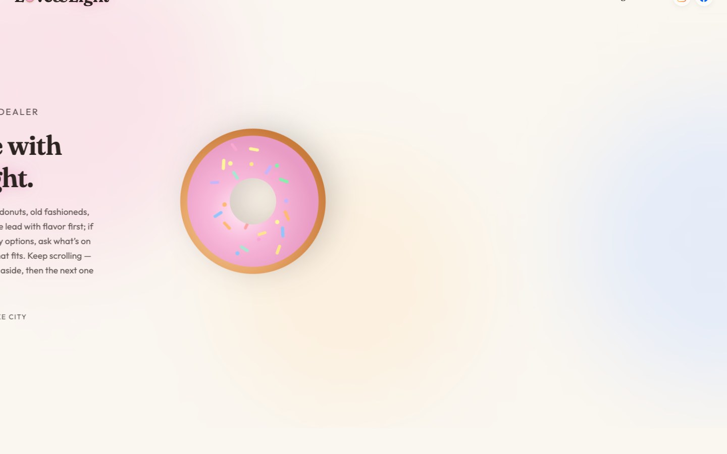 Love & Light Bakery homepage scrolled desktop