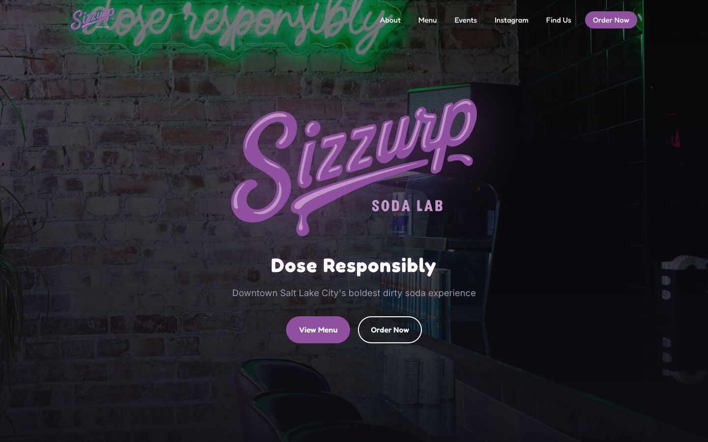 Sizzurp Soda Lab homepage desktop with mobile preview