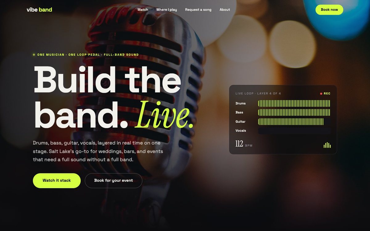 Vibe Band demo homepage preview