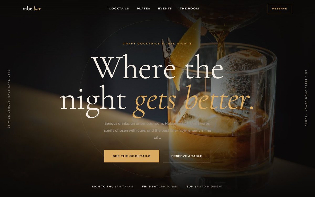 Vibe Bar demo homepage preview