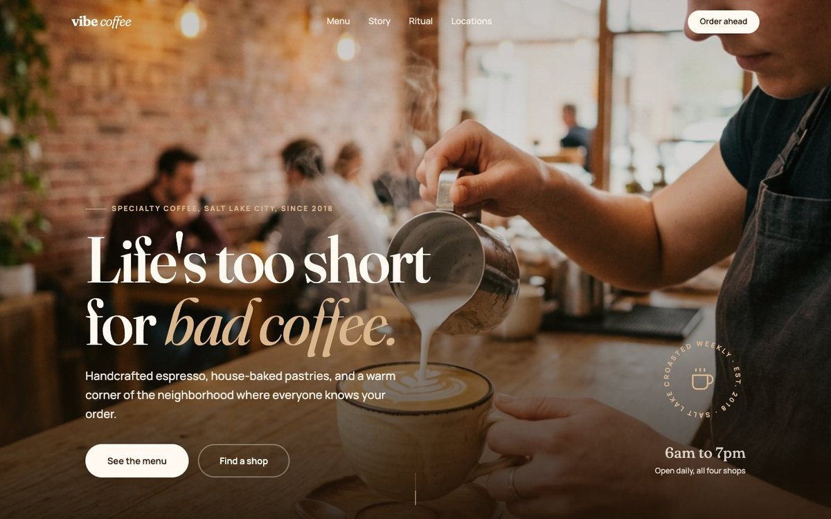 Vibe Coffee demo homepage preview