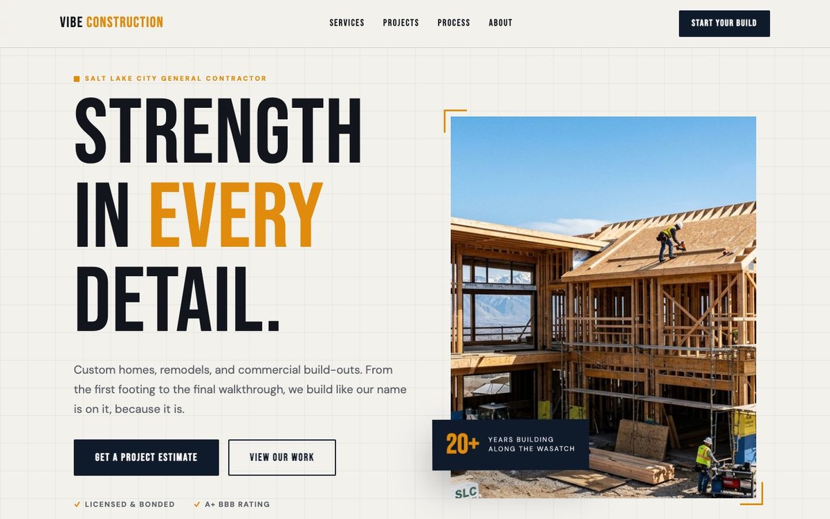Vibe Construction demo homepage preview