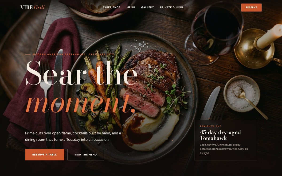Vibe Grill demo homepage preview