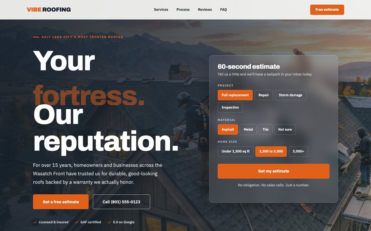 Vibe Roofing demo homepage preview