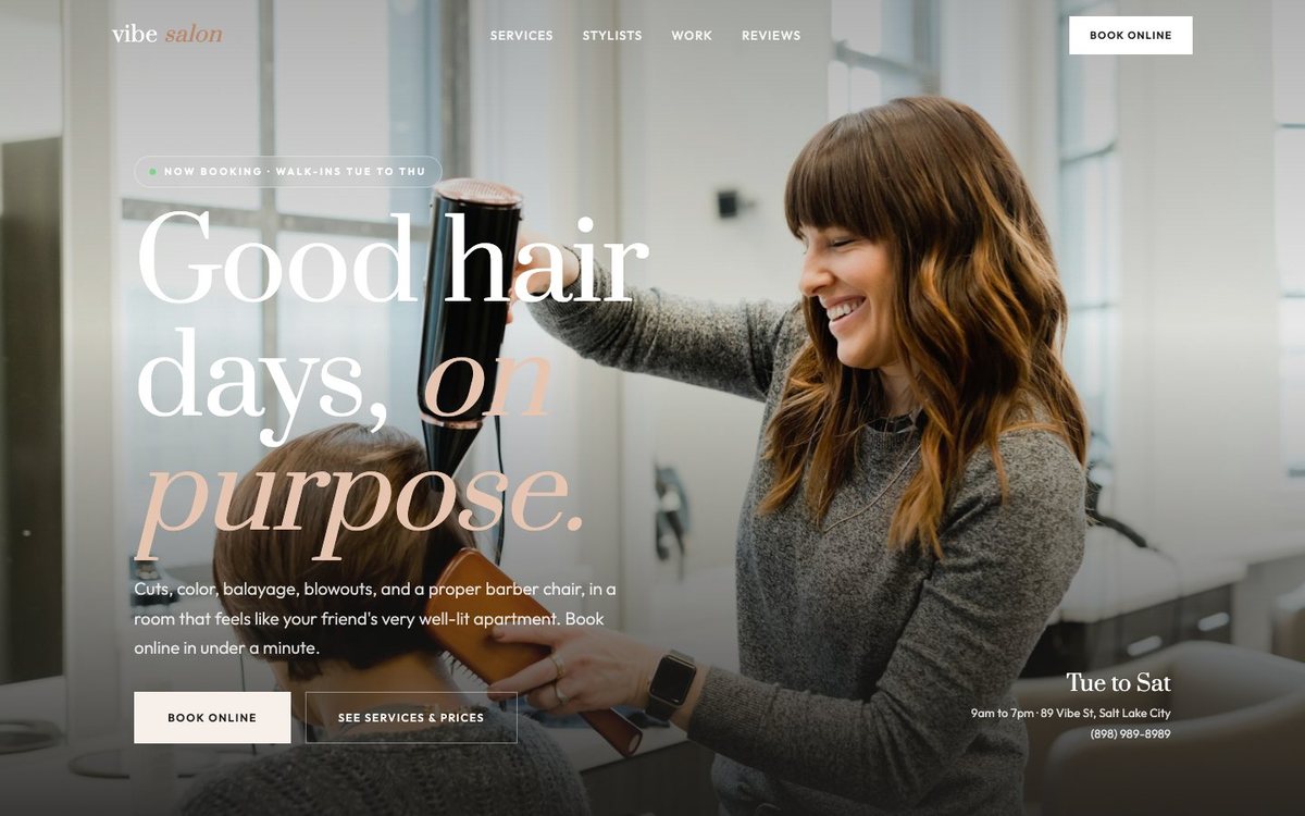 Vibe Salon demo homepage preview