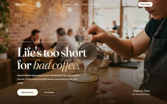 Coffee shops website template preview