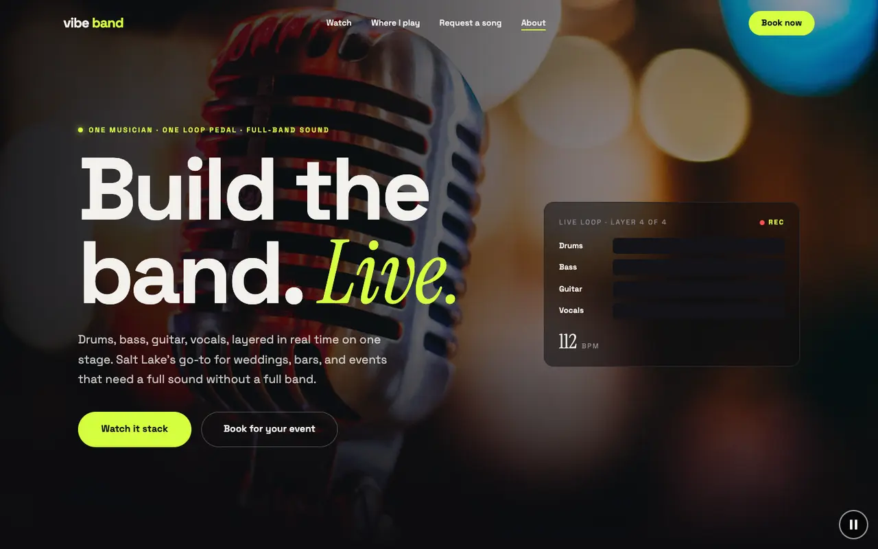 Vibe Band demo homepage on a desktop browser