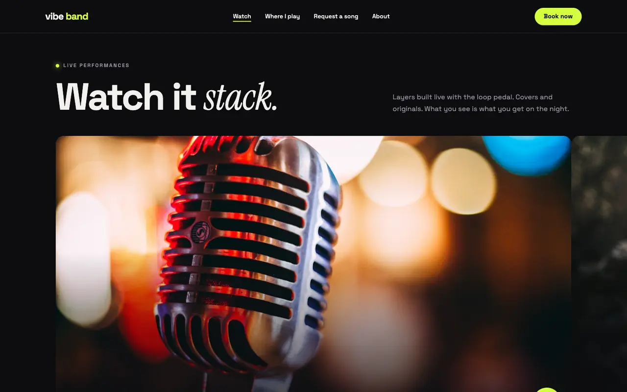 Vibe Band demo watch section on a desktop browser
