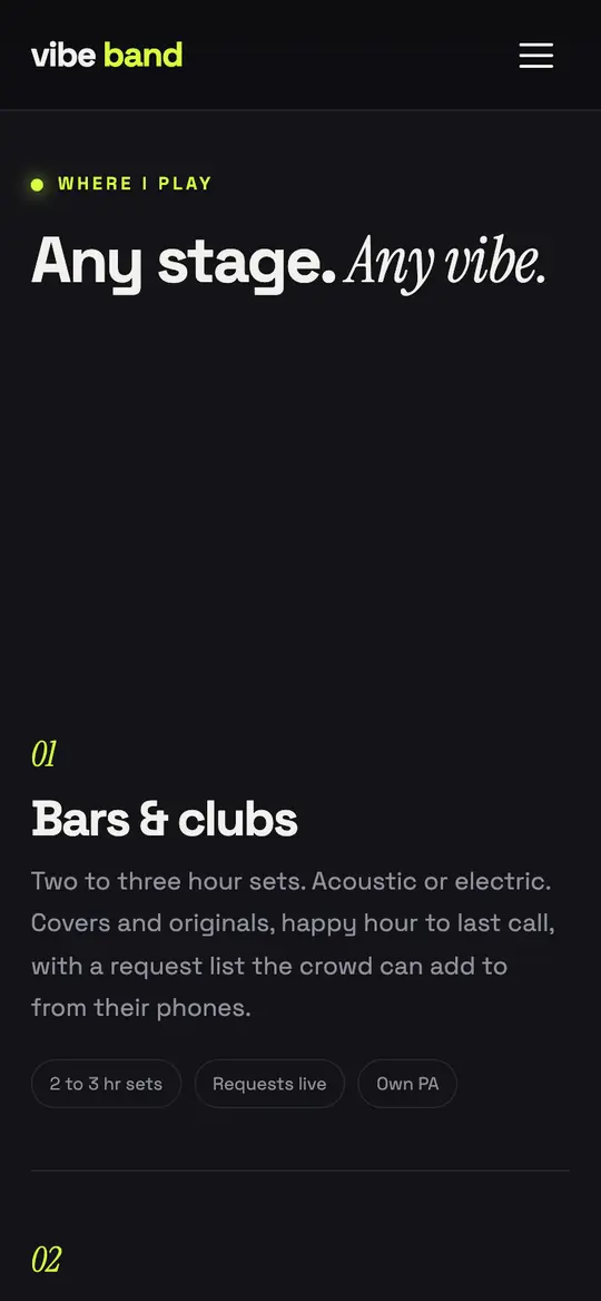 Vibe Band demo tour dates section on a phone