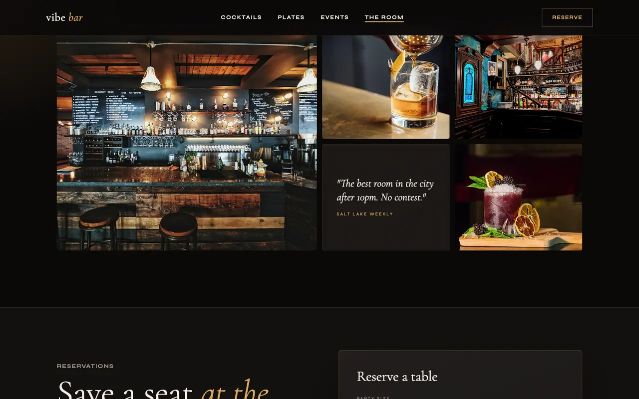 Vibe Bar demo gallery section on a desktop browser