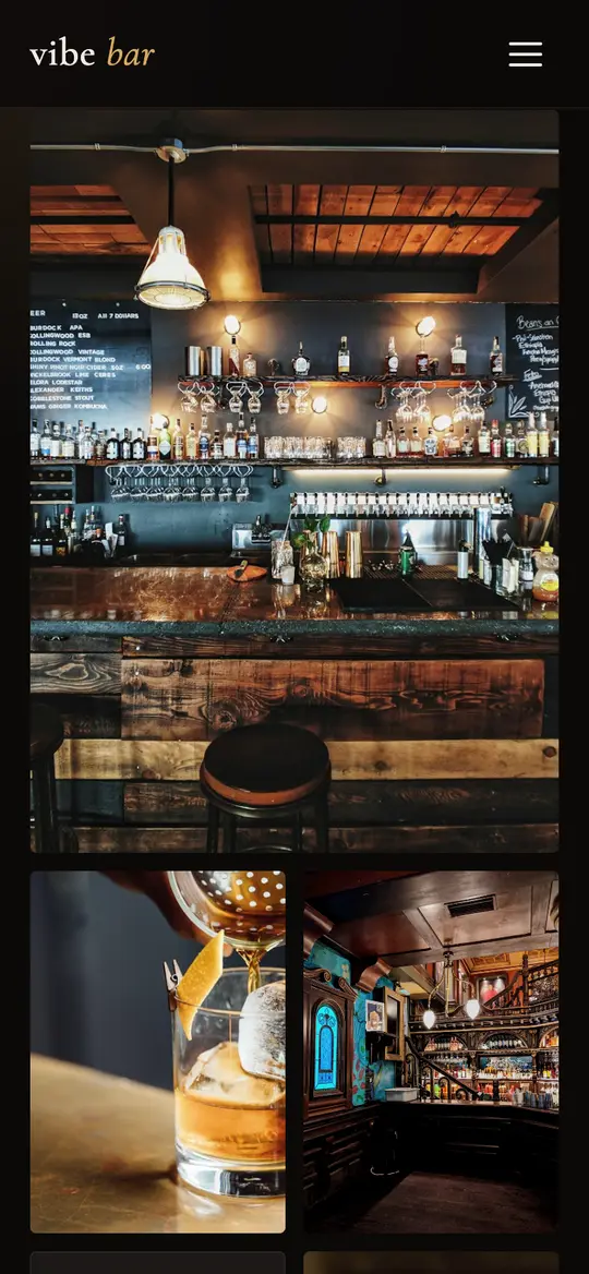 Vibe Bar demo gallery section on a phone