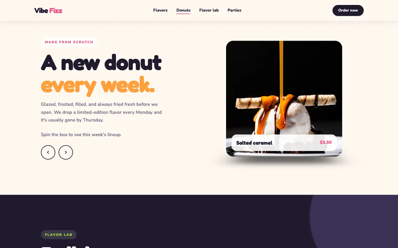 Vibe Fizz demo product lineup section on a desktop browser
