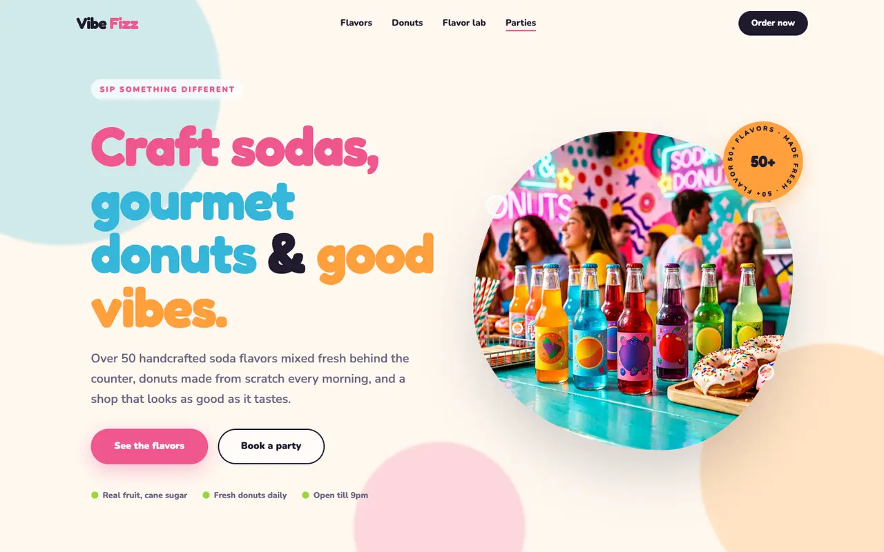 Vibe Fizz demo homepage on a desktop browser