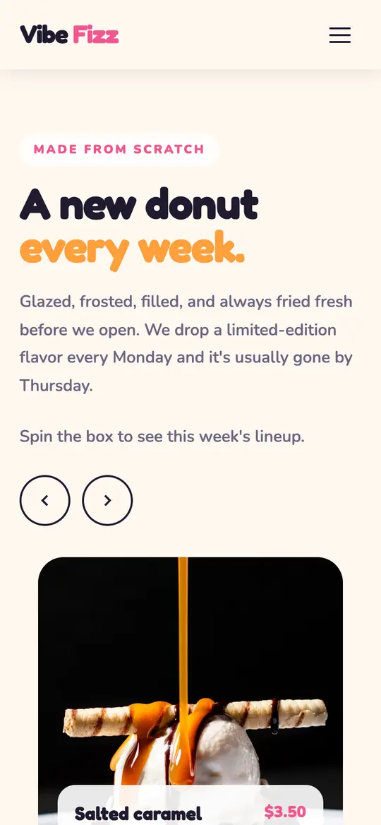 Vibe Fizz demo product lineup section on a phone