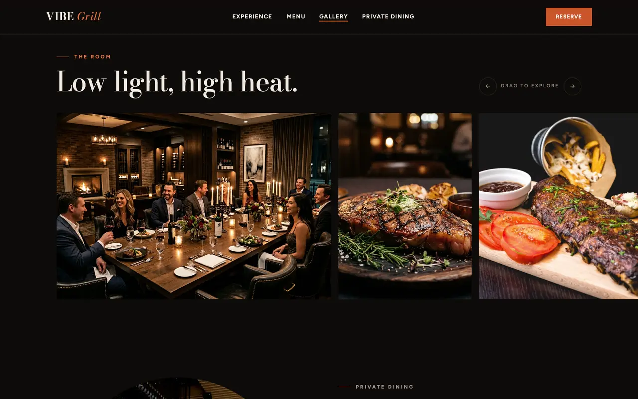 Vibe Grill demo gallery section on a desktop browser