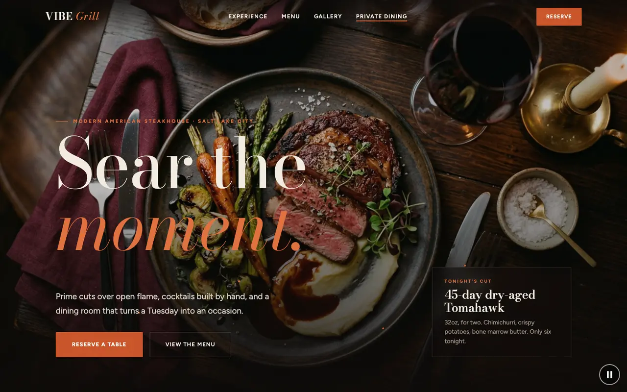 Vibe Grill demo homepage on a desktop browser