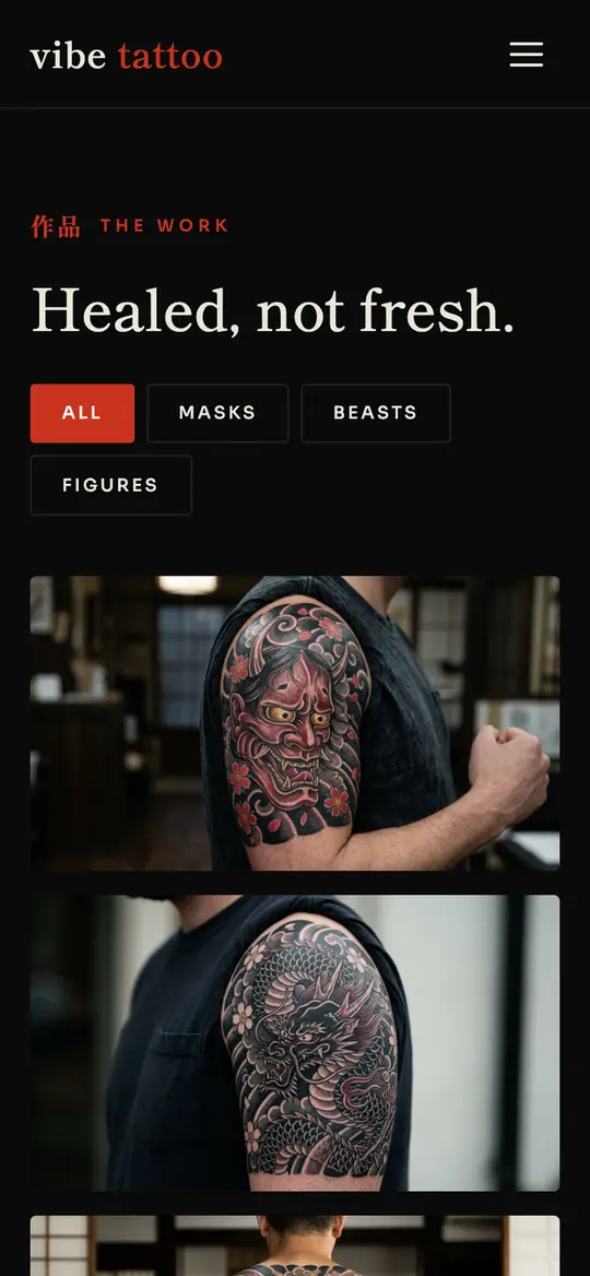 Vibe Tattoo demo gallery section on a phone